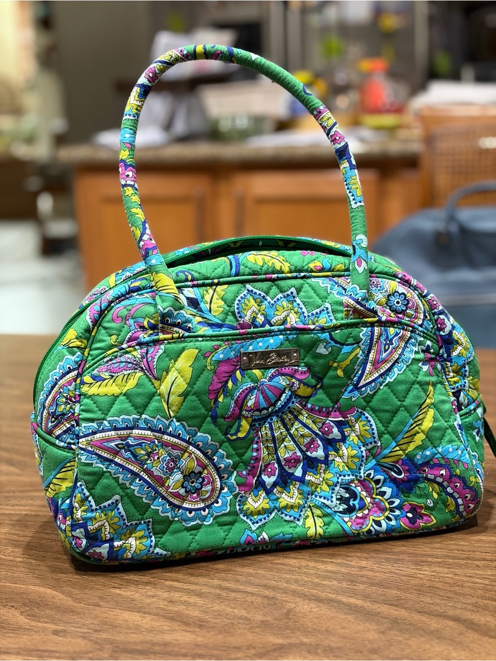 Vera Bradley Retired Emerald Paisley Bowler Satchel